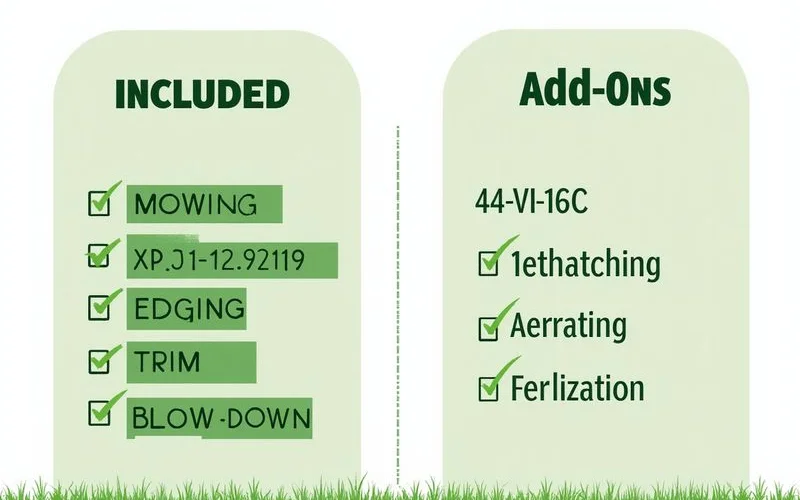 Checklist of included vs add-on lawn service tasks